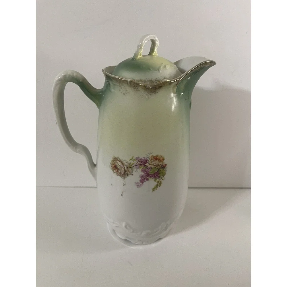 Antique 3‎ Crowns Germany Hand Painted Floral Gold Accents Teapot/pitcher 8
